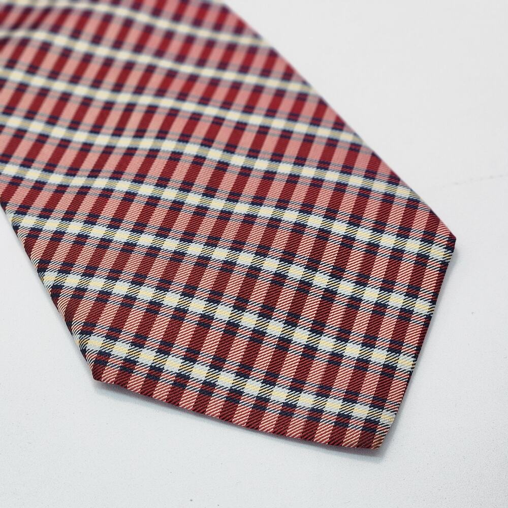 IZOD Silk Tie Red Blue Yellow Plaid Made in USA 4in x 60in